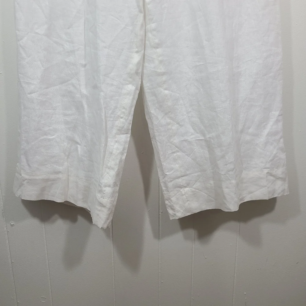 Saks Fifth Avenue Pants Linen Wide Leg Tie Waist Lagenlook Crop Ankle Off White - Picture 3 of 8